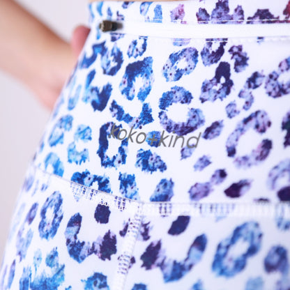 koko+kind Blue Leopard Short Shorts. hand designed using salt crystals.