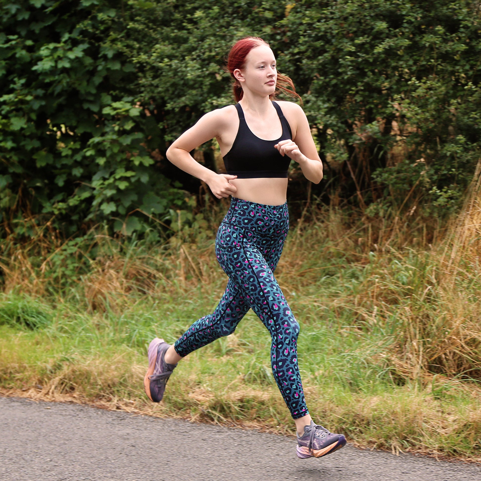 Teal Garden leopard Leggings 7/8ths - koko+kind Running Uk