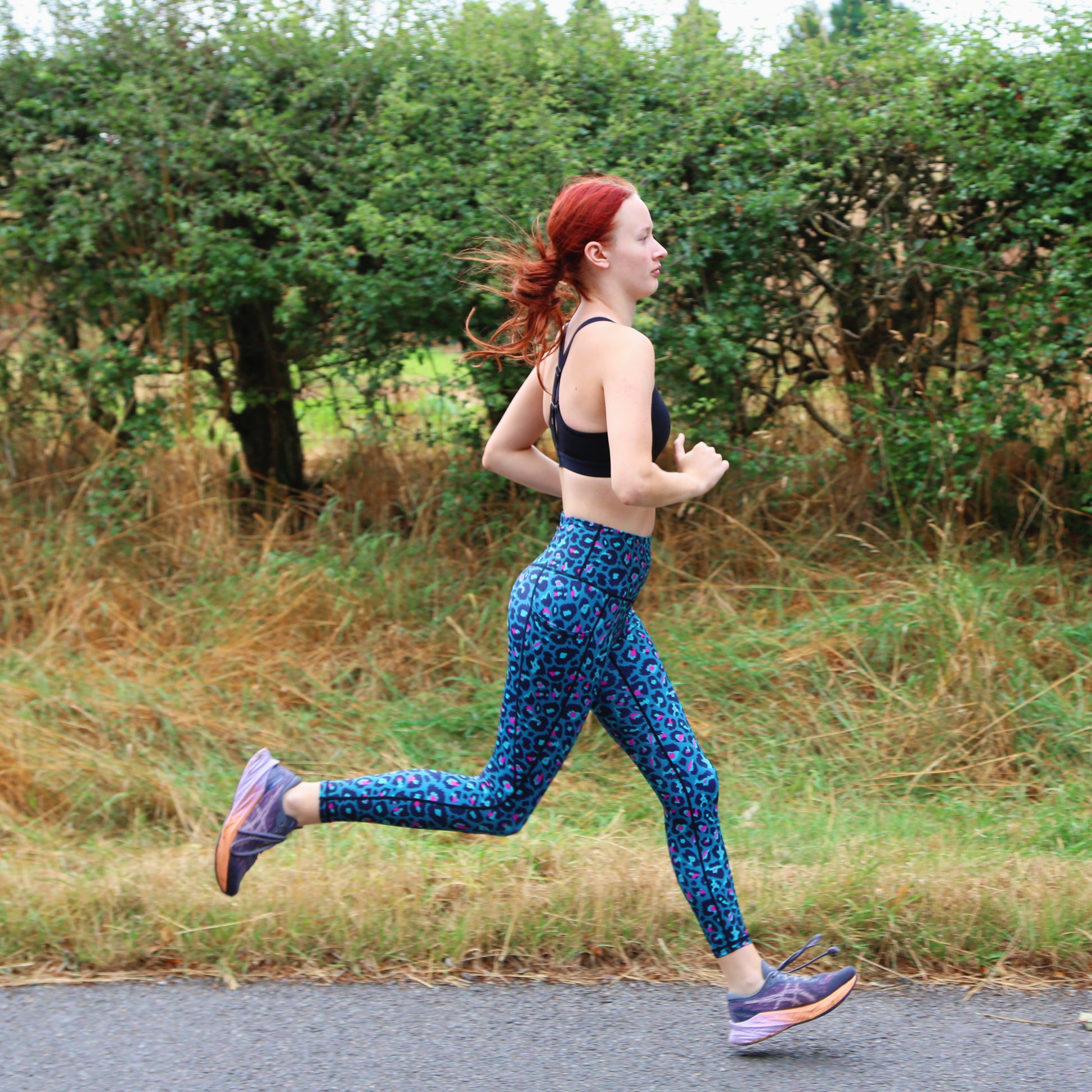 Teal Garden leopard Leggings 7/8ths - koko+kind Running Uk
