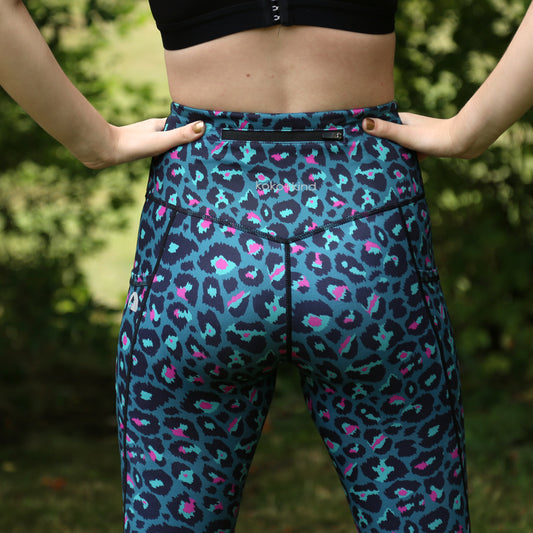 Teal Garden leopard Leggings 7/8ths - koko+kind Running Uk