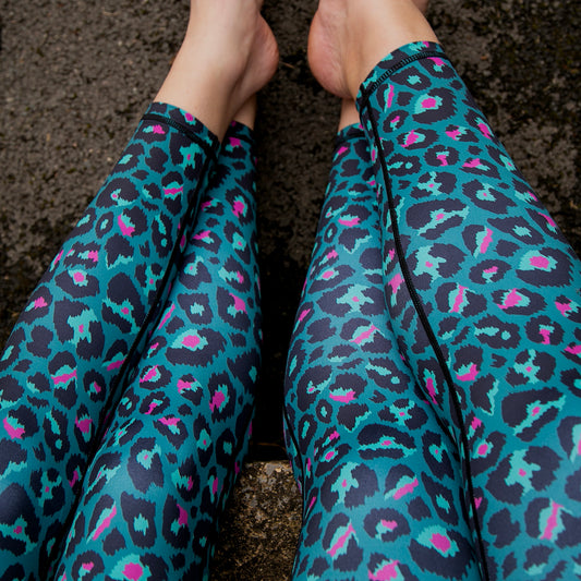 Teal Garden leopard Leggings 7/8ths - koko+kind Running Uk