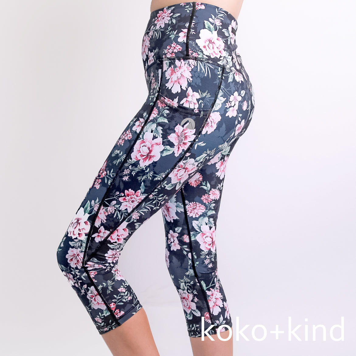 koko and kind Floral Capri Leggings Pink, pretty graphic, running, dance, gym, crossfit.