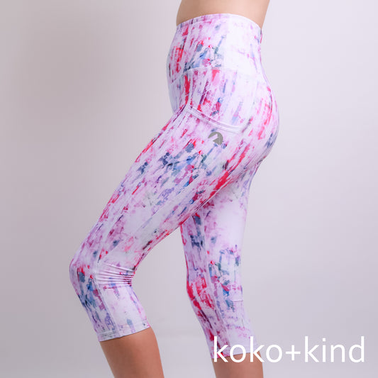 koko and kind Glitch Capri LEGGINGS - pink abstract art
