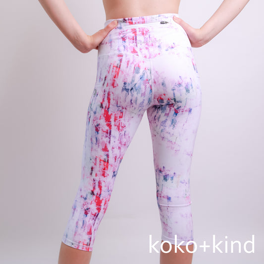 koko and kind Glitch Capri LEGGINGS - pink abstract art